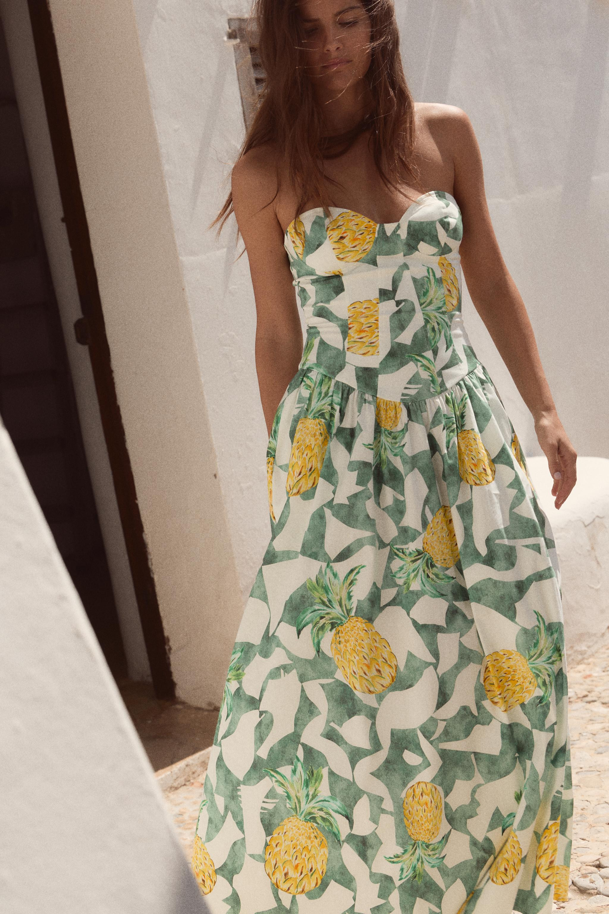 FRUIT PRINT BUSTIER POPLIN DRESS | Zara US