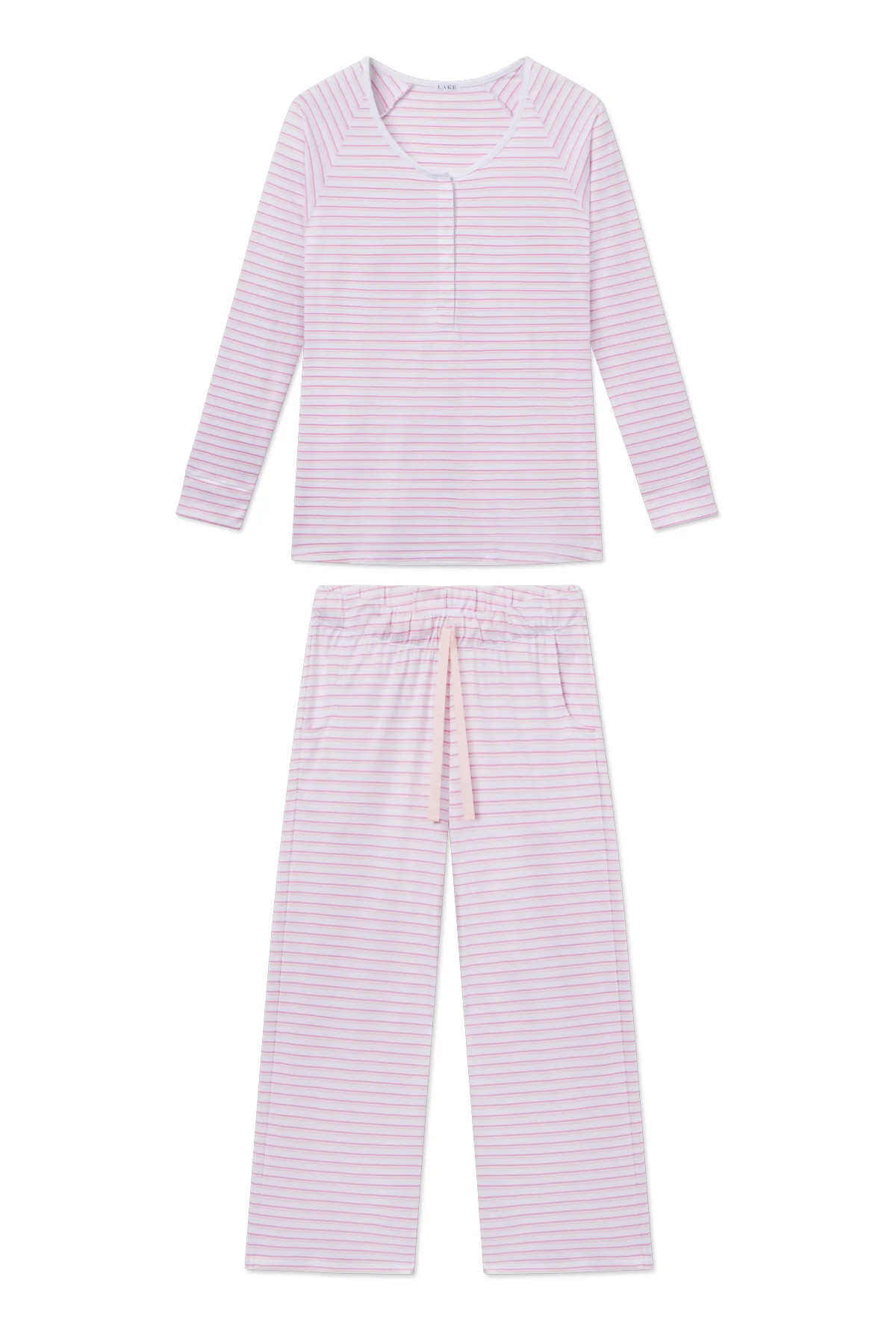 Pima Maternity Wide Leg Pajama Set in Foxglove Double Stripe | Lake Pajamas