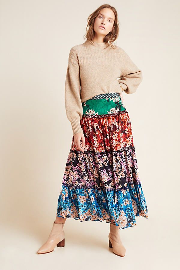 Anarosa Tiered Maxi Skirt By Bhanuni by Jyoti in Assorted Size 14 | Anthropologie (US)