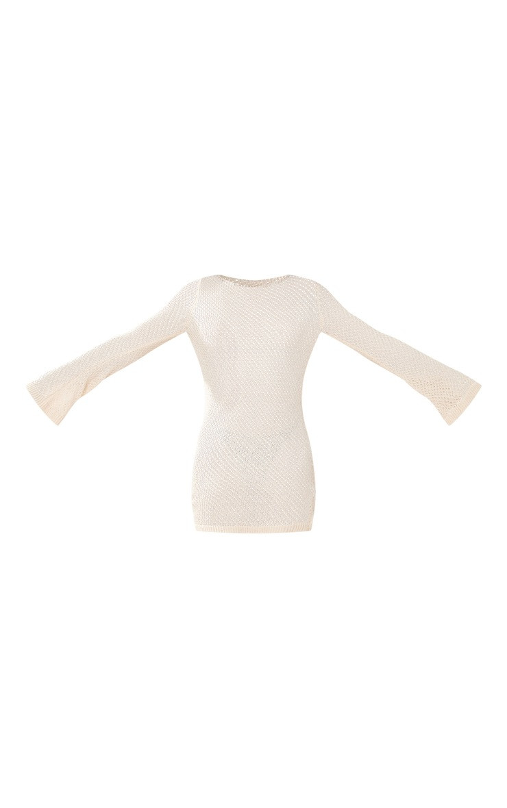 Tall Cream Long Sleeve Knitted Mini Dress | PrettyLittleThing US