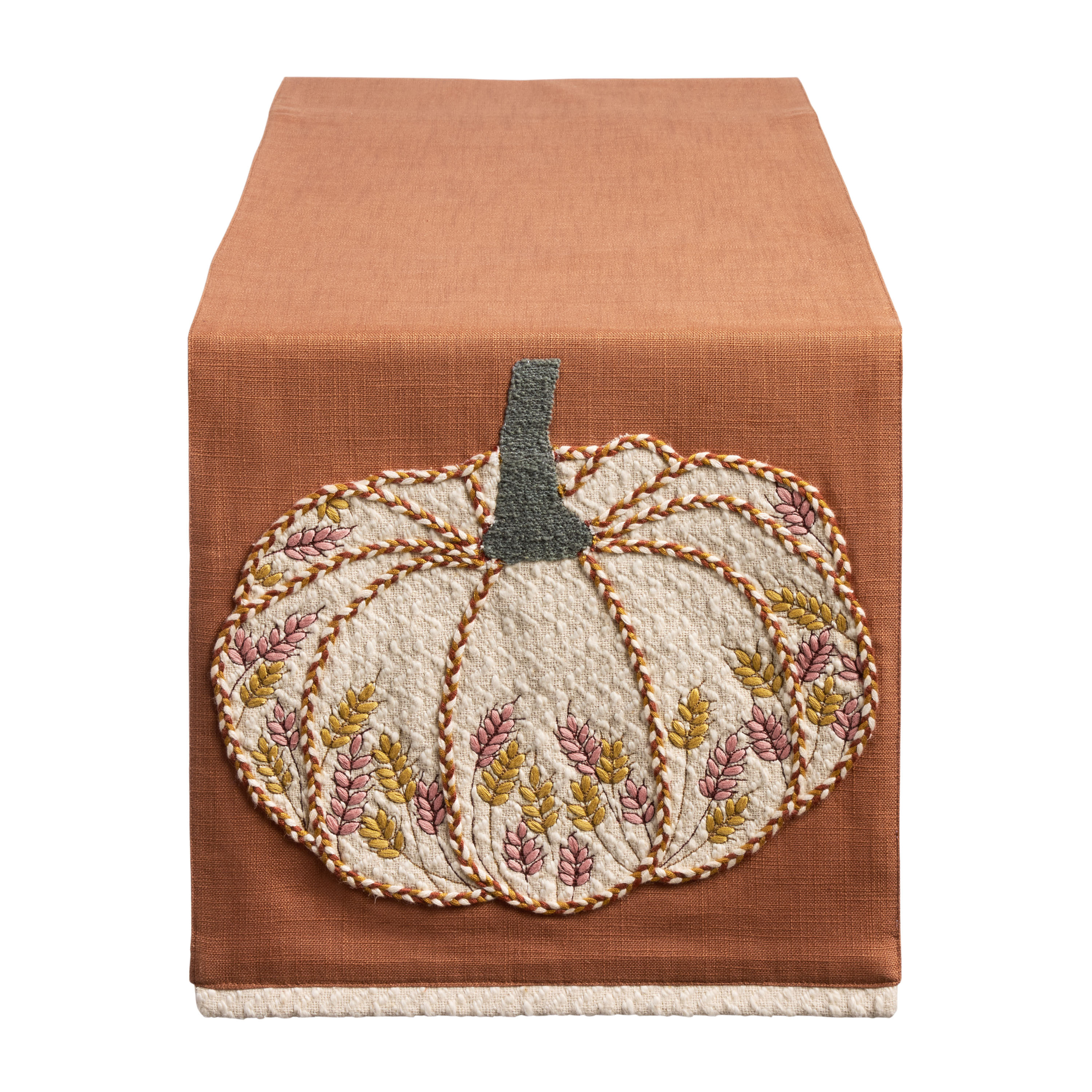 Orange Textured Embroidered Pumpkin Table Runner | World Market