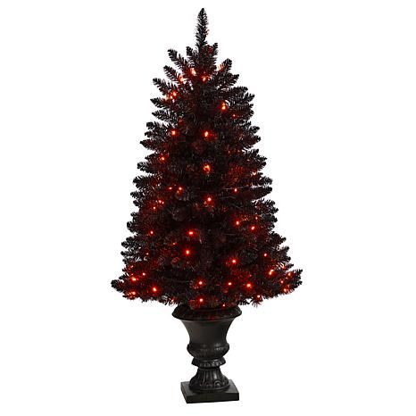 Nearly Natural 4 Ft. Black Halloween Tree with 100 Orange LED Lights | HSN