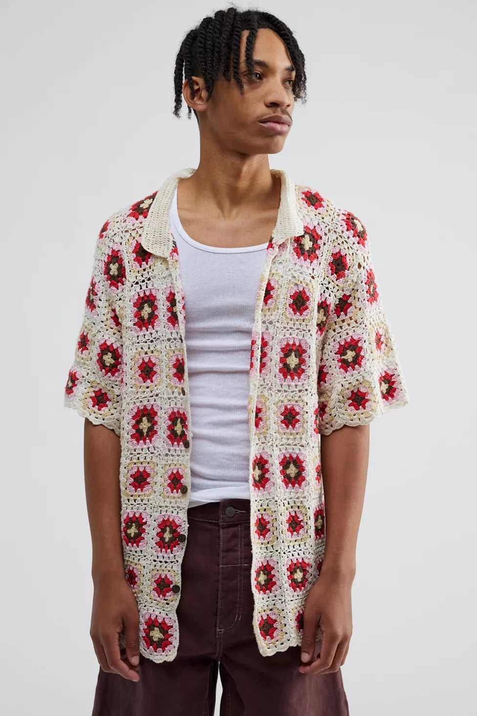 Raga Man Pratyush Crochet Button-Down Shirt | Urban Outfitters (US and RoW)