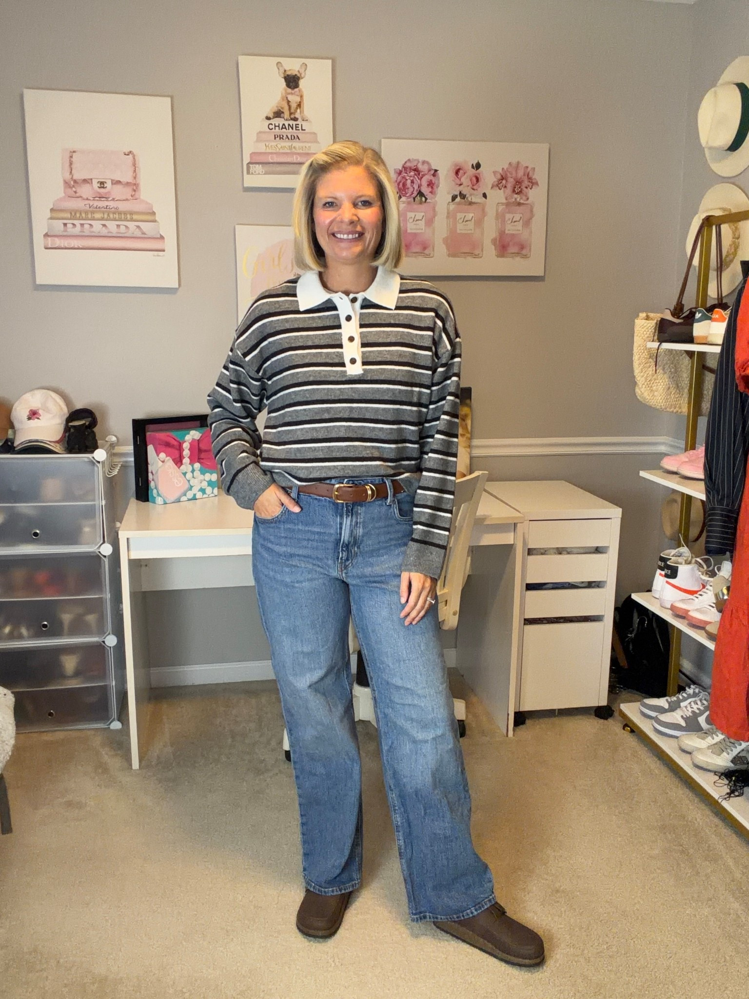 Wide leg high rise jeans TTS
Stripped rugby style sweater TTS
Leather buckle clogs TTS

#LTKgrwm #LTKStyleTip #LTKMidsize