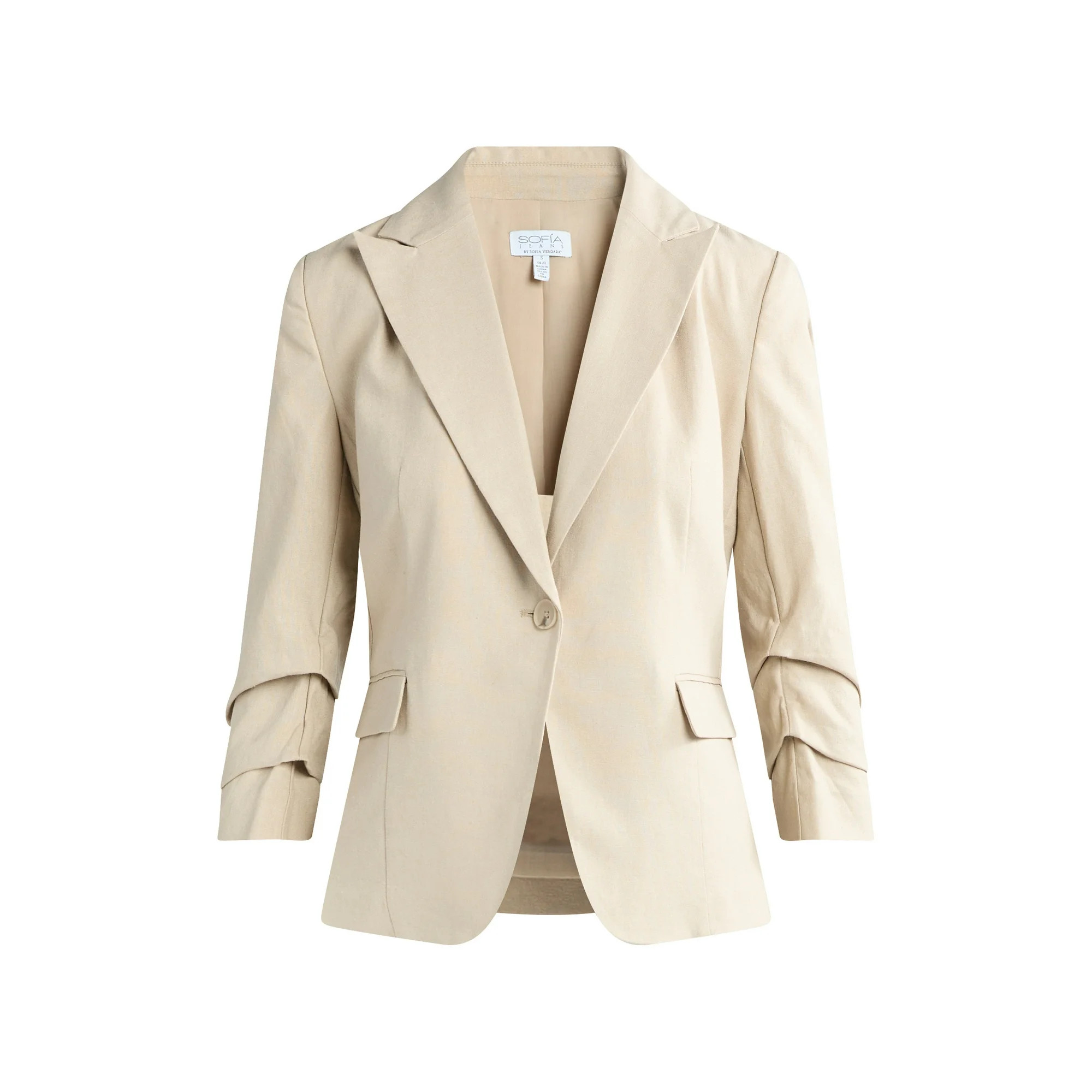 Sofia Jeans Women's Linen Blend Blazer with Scrunch Sleeves, Sizes XS-4X | Walmart (US)