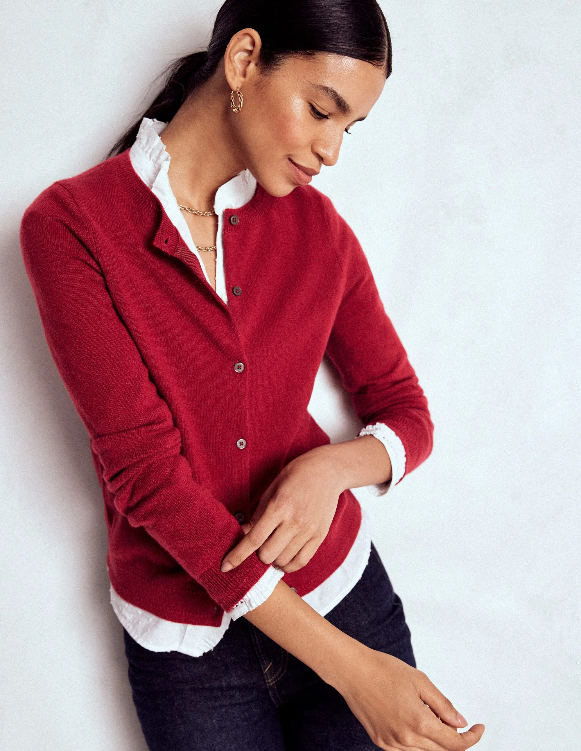 Eva Cashmere Crew Cardigan-Red Liquorice | Boden (US)