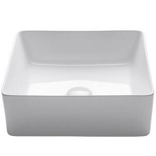 KRAUS Viva 15-5/8 in. Square Porcelain Ceramic Vessel Sink in White KCV-202GWH - The Home Depot | The Home Depot