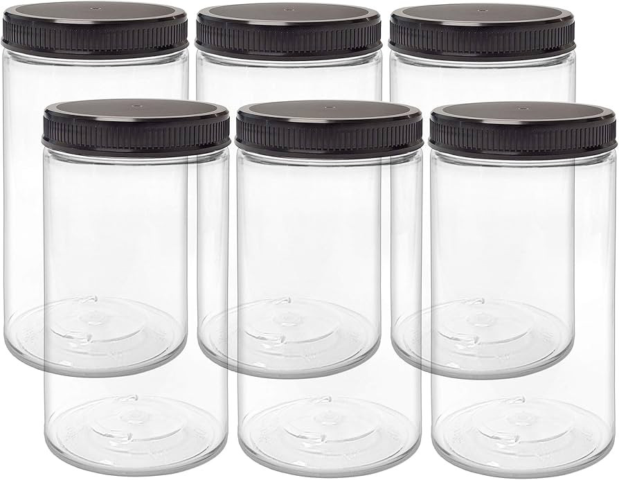 ljdeals 32 oz Clear Plastic Jars with Lids, Storage Containers, Wide Mouth PET Mason Jars, Pack o... | Amazon (US)