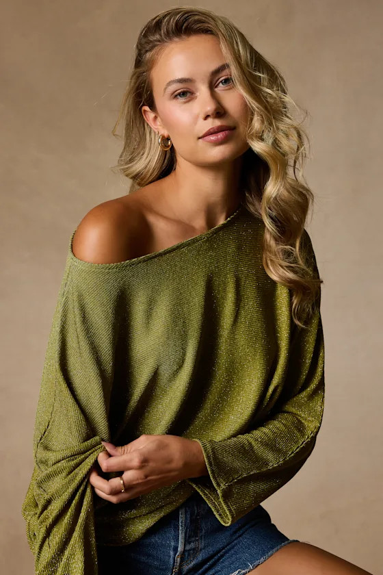 Braylin Green Lurex Knit Dolman Sleeve Top | Lulus
