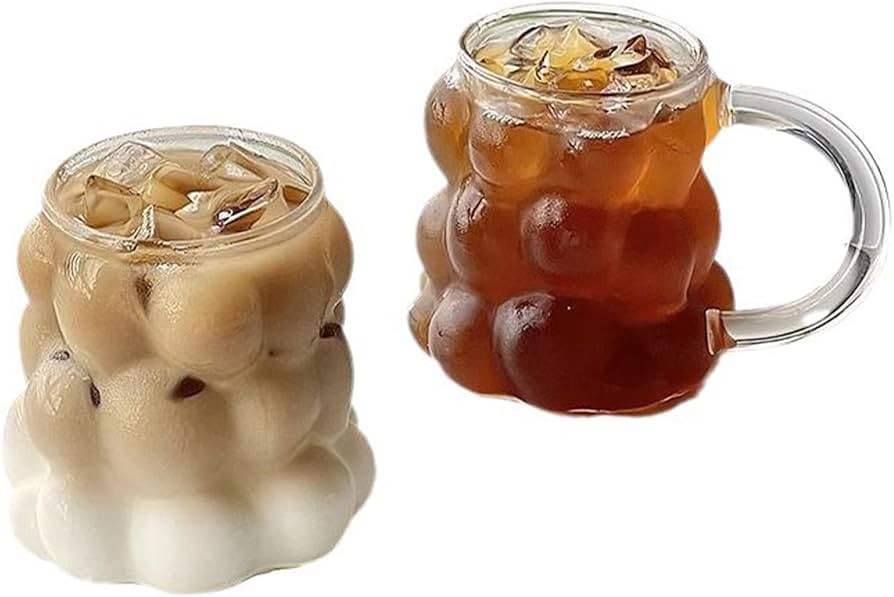 Grape Shaped Drinking Glasses Set of 2 Glass Iced Coffee Cups with Handle, Clear Vintage Glasswar... | Amazon (US)