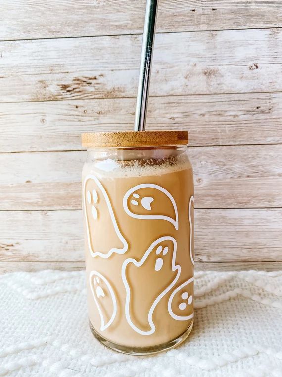 Ghost Coffee Can Glass Halloween Glass Can Iced Coffee - Etsy | Etsy (US)