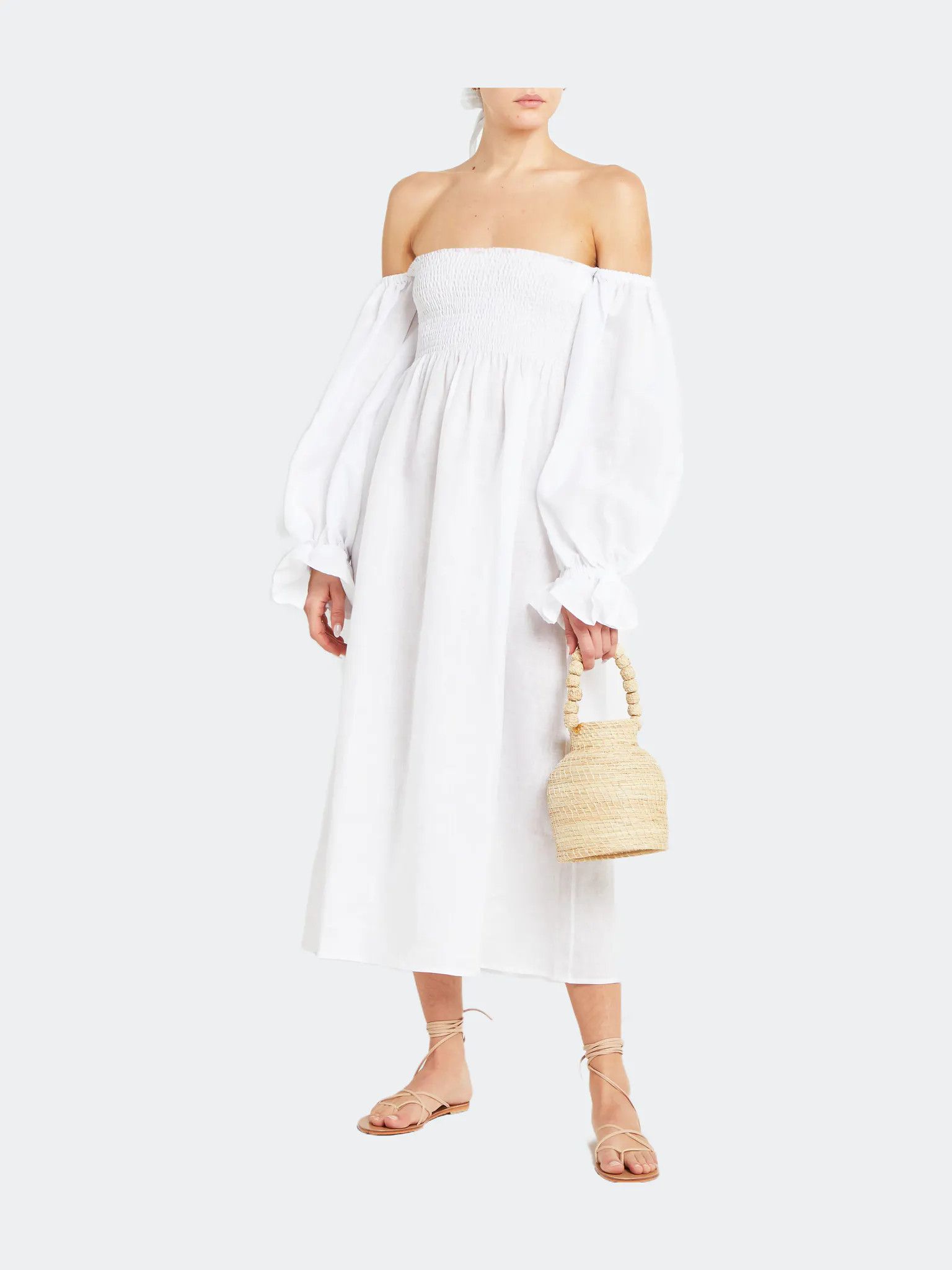 Few Moda o.p.t. Athena Dress, White Off the Shoulder Dress, Linen Midi Dress, Long Beach Dress | Verishop