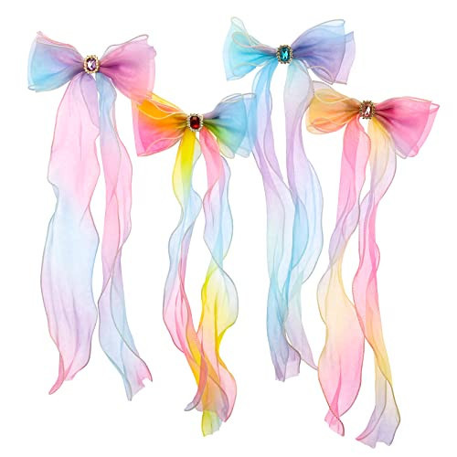 Little World Bow Hair Clips - Set of 4 Ribbon Hair Bows for Girl Women, 13 inch Colorful Ribbon Lace Clip for Hair Accessories | Amazon (US)