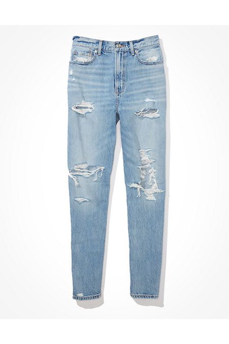 AE Ripped Mom Jean Women's Blue Breeze 0 Long | American Eagle Outfitters (US & CA)