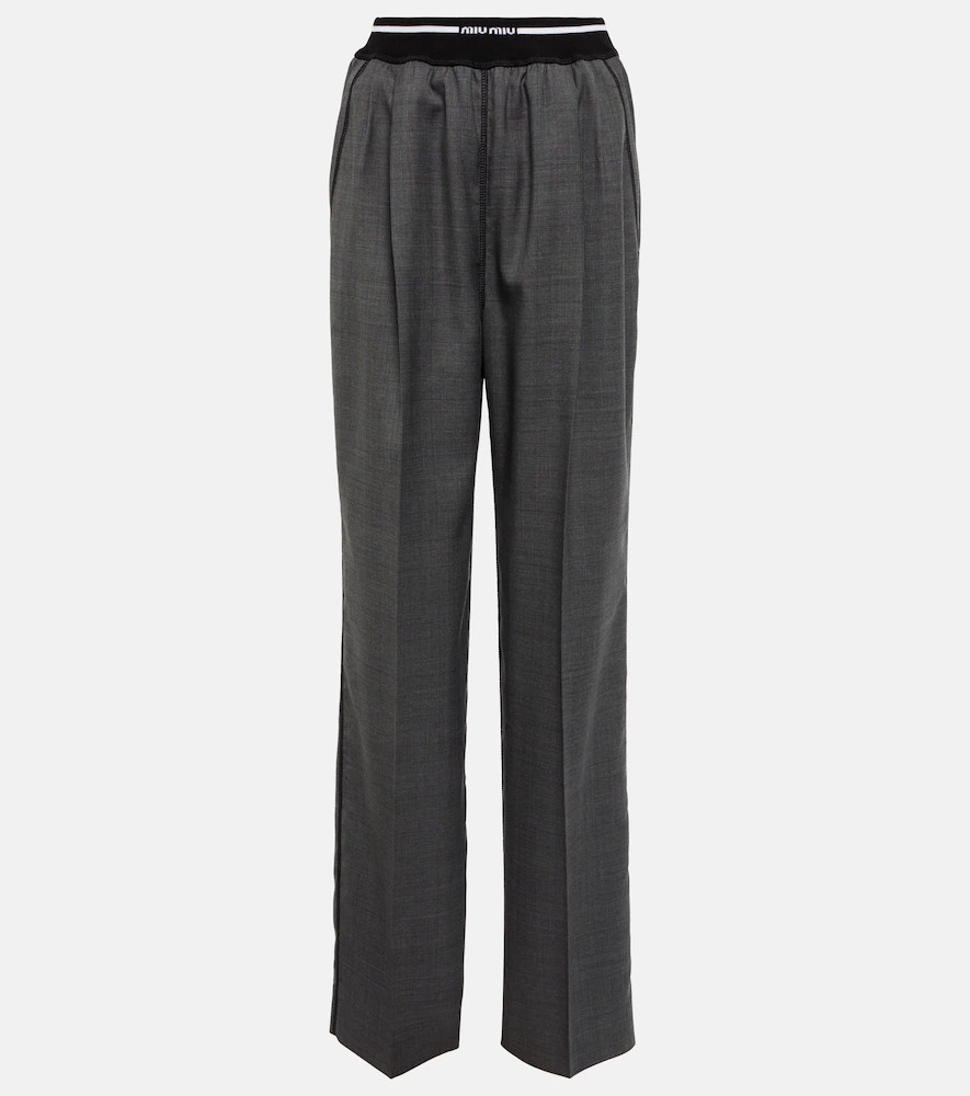 Miu Miu Logo wide-leg checked pants | Mytheresa (US/CA)