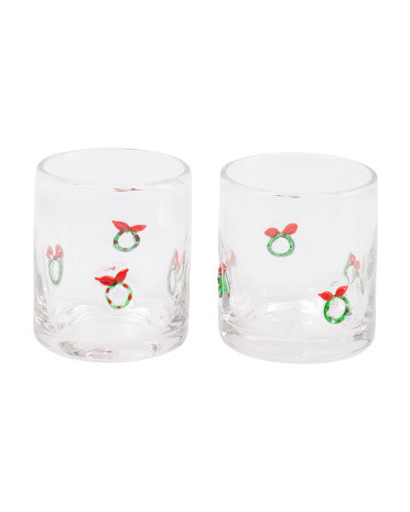 2pk Christmas Wreath Double Old Fashioned Glasses | TJ Maxx
