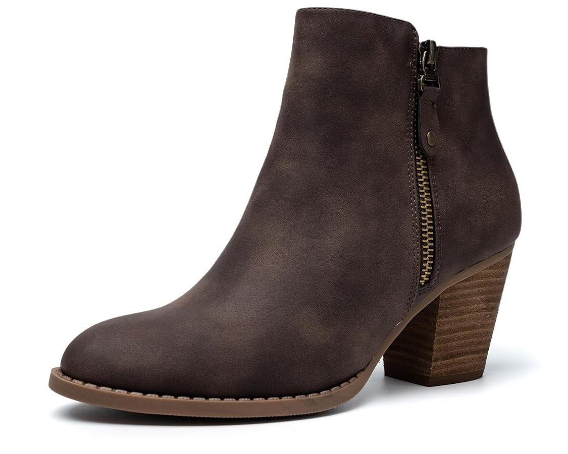 ANJOUFEMME Women's Zipper Chunky Ankle Boots, Stacked Mid Heel Dress Boots, Comfortable Short Boo... | Amazon (US)