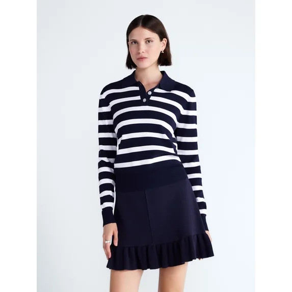 Free Assembly Women's and Women's Plus Polo Sweater with Long Sleeves, Lightweight, Sizes XS-4X | Walmart (US)