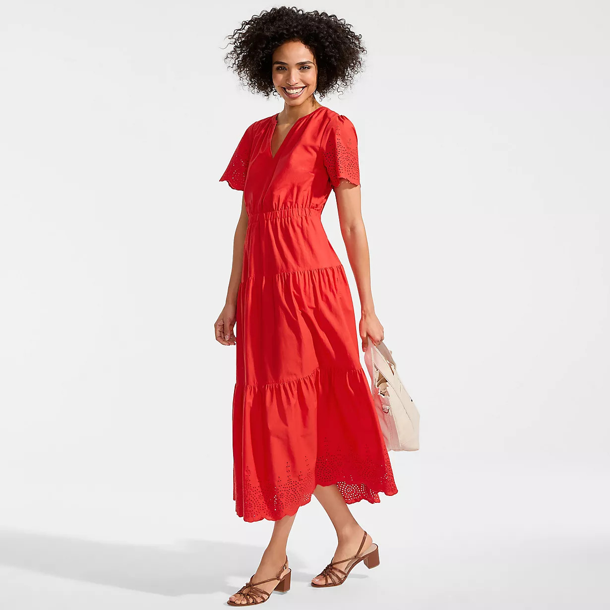 Women's Tiered Cotton Poplin Eyelet Maxi Dress | Lands' End (US)