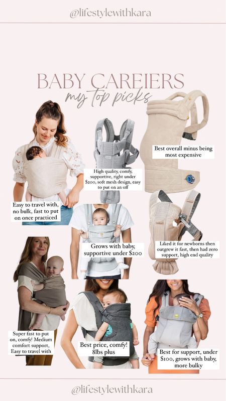 I have reviewed almost all of them, minus 2 but took my friends reviews on them and placed what they had to say upon reading other reviews

For Sollywrap: it’s absolutely my favorite for newborn days even plus I used until 5 months. Also great if you had a c section since nothing will run on scar area! Can use code LIFESTYLEWITHKAEA

Artipoppe: Winner I’m my opinion for overall minus the price, not cheap! But totally obsessed with mine, comfort and support, high end quality. I got rid of all my baby carriers after trying this one minus my Sollywrap because I just favor that better for those brand newborn days!

BabyBjorn mini: I personally saw it was a waste with my second born. He out grew it really fast then left me with ZERO support! 

Babybjorn Regular: stylish easy to put on, mesh air moving material, found support I needed just closer to the $200 mark

Ergobaby: haven’t tried but her many amazing things so why I’m recommending! Grows with baby & supportive!

LILLEbaby: haven’t tried but again here it was best for support and grows grows with baby.

Lalabu: it was very comfy and fast to put on! Once my baby got a little bigger lost some support.

Infantino baby carrier: best in price can grow with baby semi. I found it very comfy 

#LTKbaby