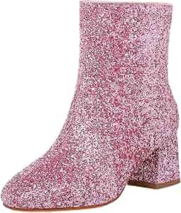 FIFSY Women Sparkly Ankle Boots Sequin Glitter Booties Chunky High Heels | Amazon (US)