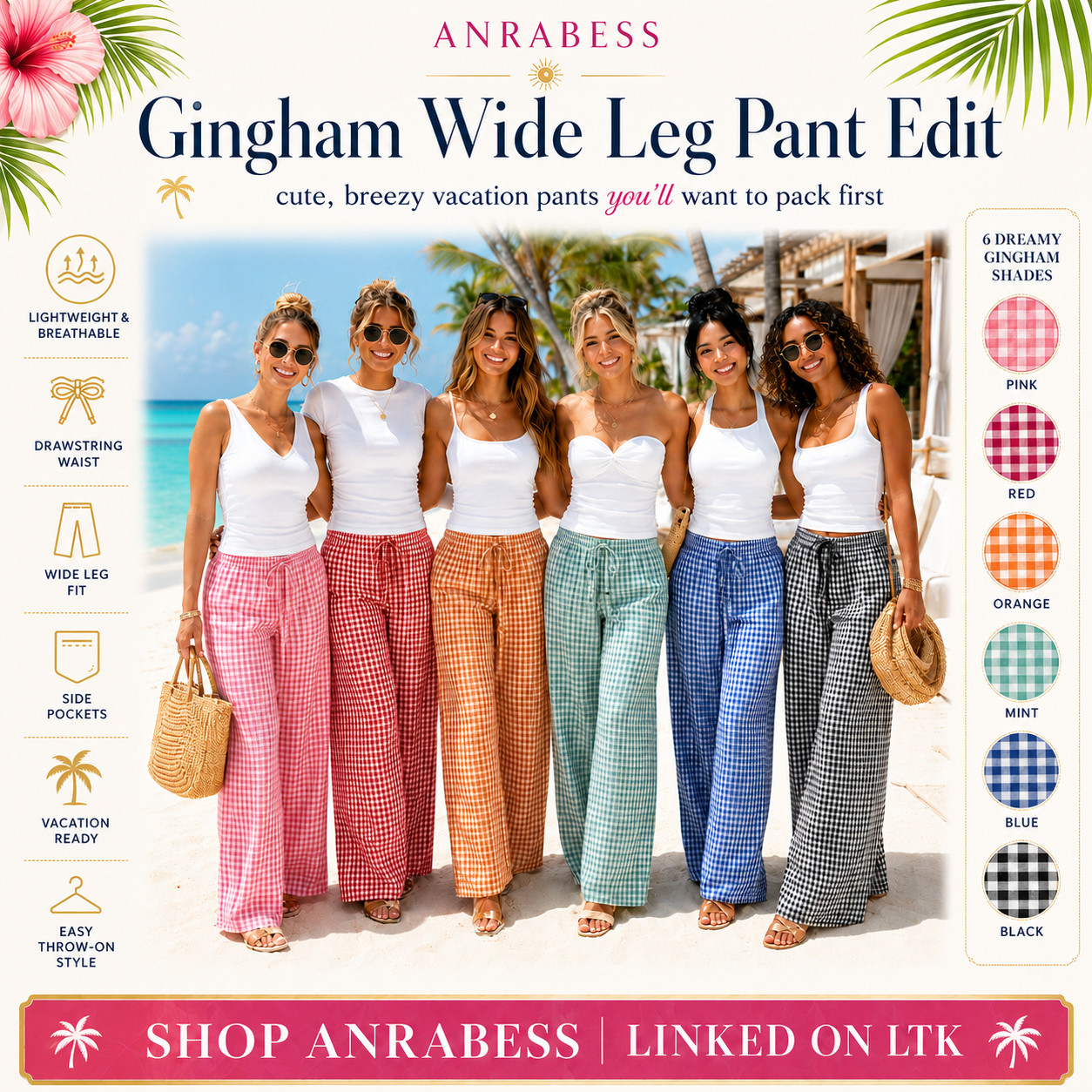 ANRABESS Summer Chic | Gingham Wide Leg Drawstring Loungewear Pants

Gingham wide leg pants that make summer outfits feel cute, breezy, and instantly vacation-ready 🌴

These ANRABESS gingham lounge pants are such good Amazon fashion finds if you want an easy summer outfit piece that feels comfortable, colorful, and way more styled than basic pajama pants.

The drawstring waist, wide leg fit, side pockets, and gingham plaid print are what make these stand out — they give that relaxed vacation pant look while still feeling cute enough for beach days, travel outfits, resort mornings, coffee runs, casual errands, lake weekends, and everyday summer plans.

What I love about these is that they’re comfy but still look intentional!!

They have that easy throw-on style people actually reach for, but the gingham pattern makes the outfit feel playful, summery, and put together instead of lazy. Just add a white tank, fitted tee, tube top, sandals, sneakers, or a raffia bag and the whole look feels done.

The color options make these even better — pink feels girly and fun, red feels classic summer picnic, orange feels bright and tropical, mint feels fresh and beachy, blue feels coastal, and black feels easy to style on repeat.

These are especially good if you want affordable Amazon pants that feel lightweight, breathable, relaxed, and easy to pack for vacation without taking up much space.

I did the digging for you — if you’ve been wanting cute Amazon pants, gingham wide leg pants, plaid lounge pants, beach vacation outfits, casual summer trousers, drawstring pants with pockets, or comfy travel pants that still look elevated, these ANRABESS pants are the ones I’d check first before colors and sizes start moving!!

📌 SAVE this for summer vacation outfits, travel days, and easy Amazon fashion finds.

↓ Everything is linked!

#LTKActive #LTKSaleAlert #LTKTravel