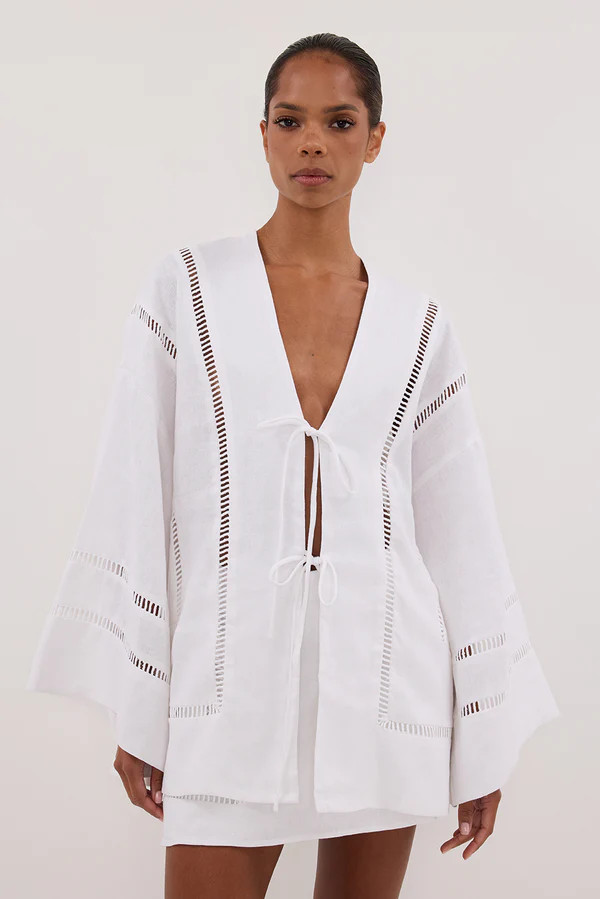 LINDSAY WHITE LINEN KIMONO TOP | DISSH
