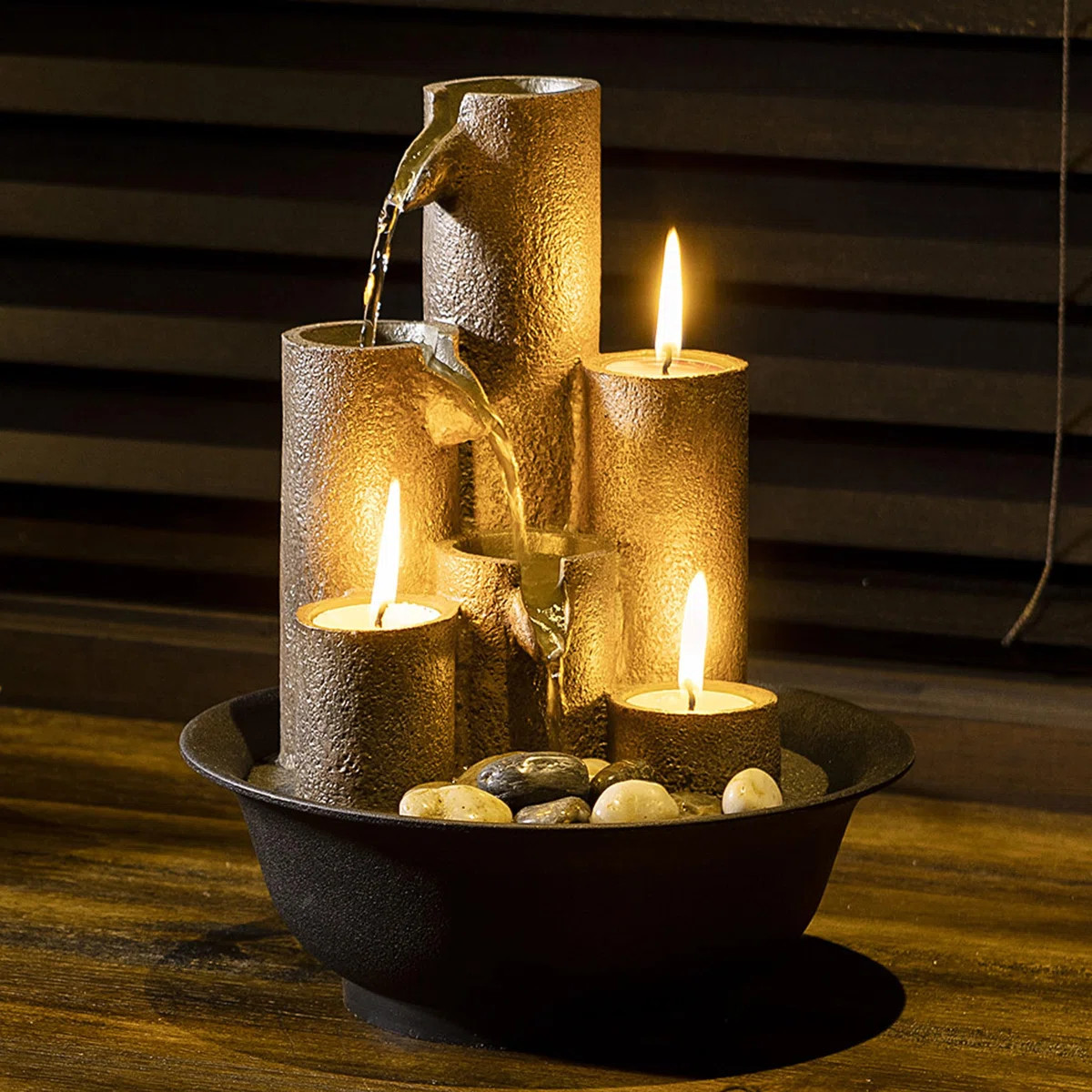 Indoor Tabletop Tiered Water Fountain with Tealight Candle Holders | Wayfair North America