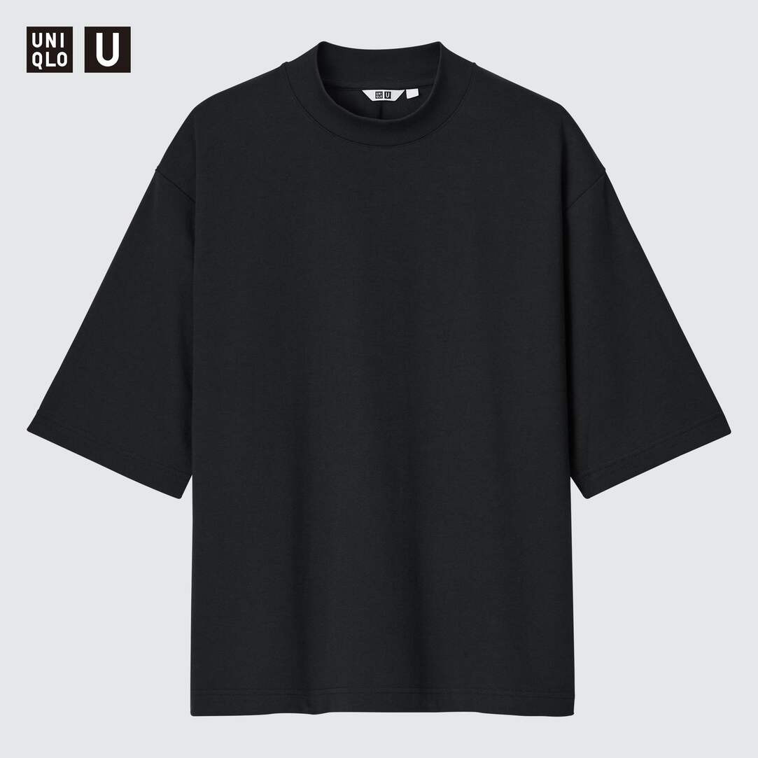 AIRism Cotton Oversized Mock Neck Half Sleeved T-Shirt | UNIQLO (UK)