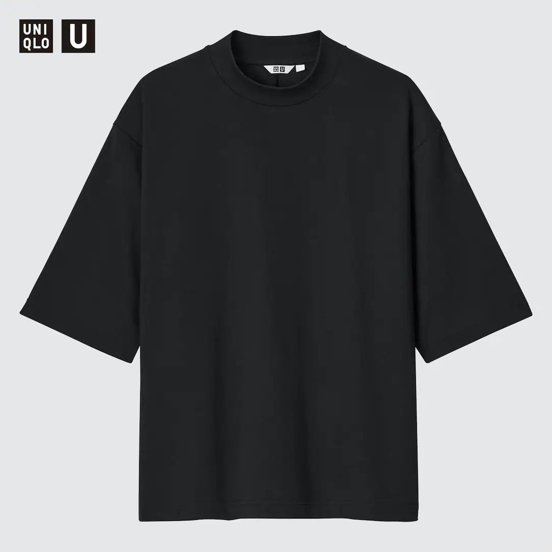 AIRism Cotton Oversized Mock Neck Half Sleeved T-Shirt | UNIQLO (UK)