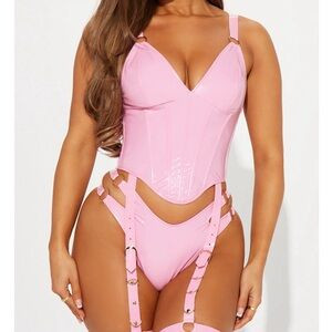 Pink latex vinyl corset garter belt set | Poshmark