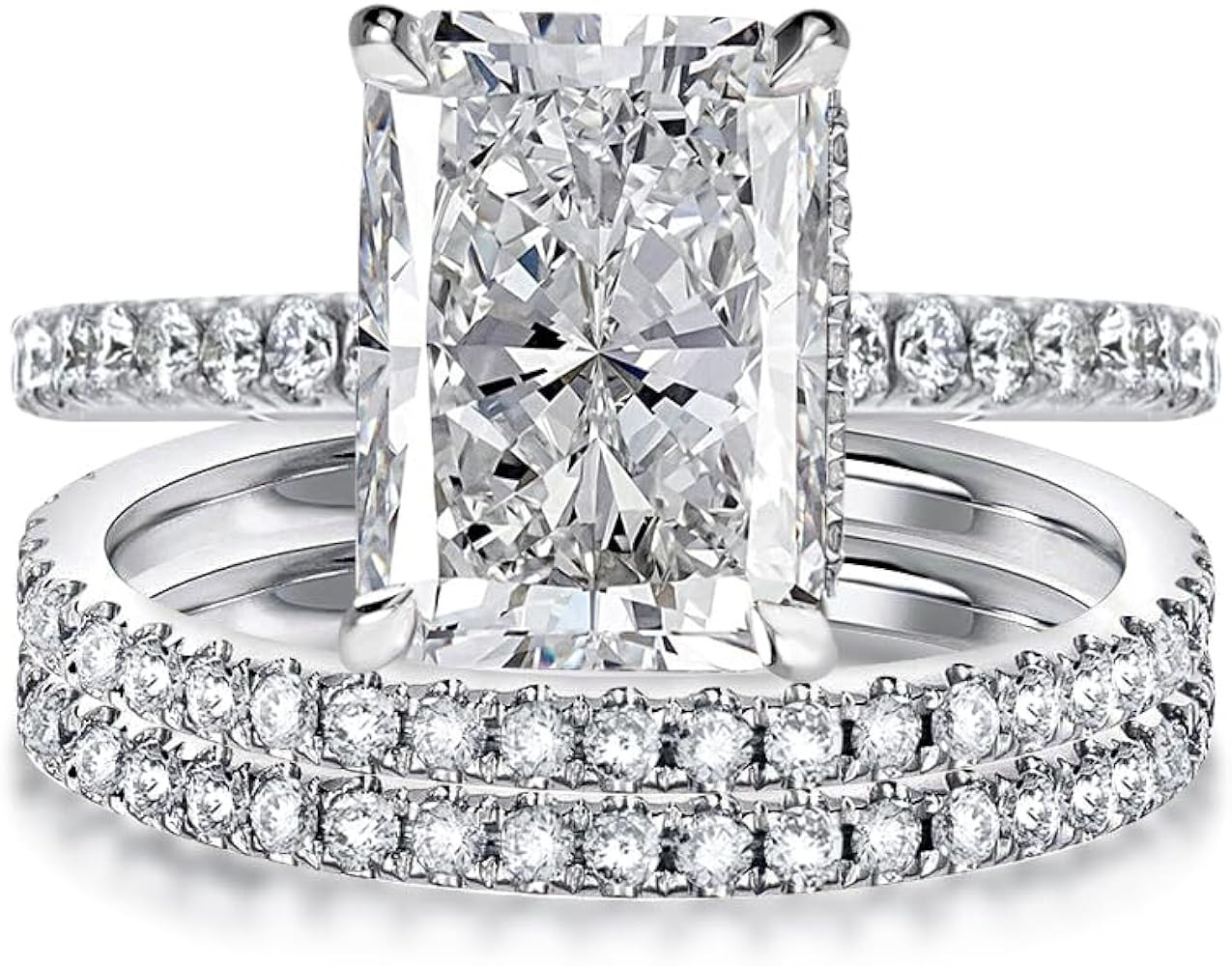 4.0ct Radiant Cut Engagement Ring Set,Rectangle Crushed Ice D Color 925 Sterling Silver Bridal Ri... | Amazon (US)