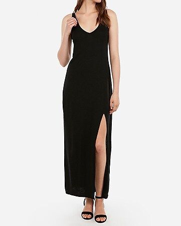 strappy back front slit v-neck maxi dress | Express