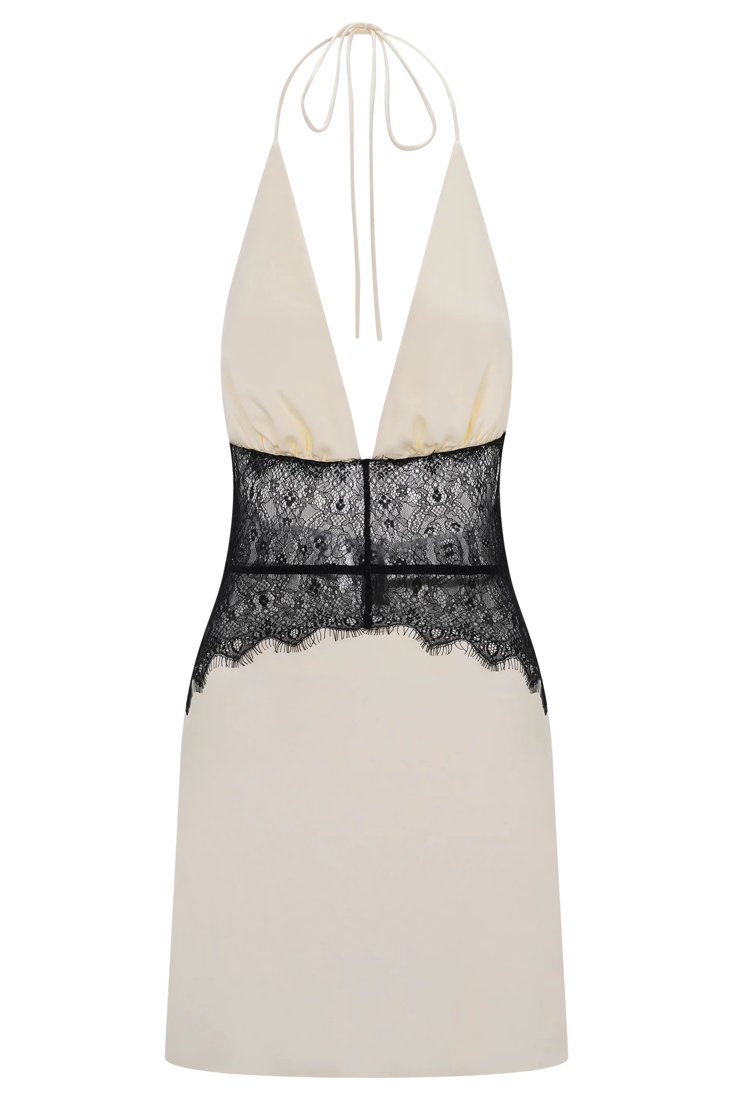 Lace And Satin Mini Dress - Black/Ivory | MESHKI US