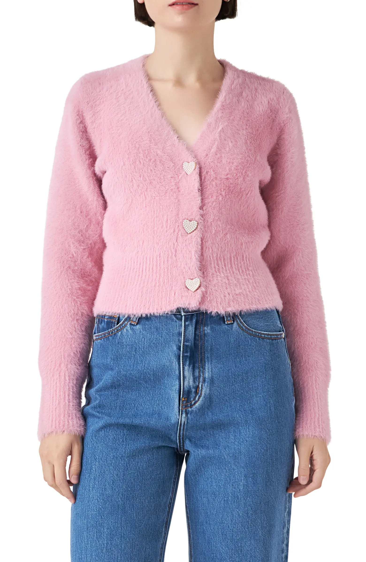 English Factory Pearly Heart Button Sweater | Nordstrom | Nordstrom