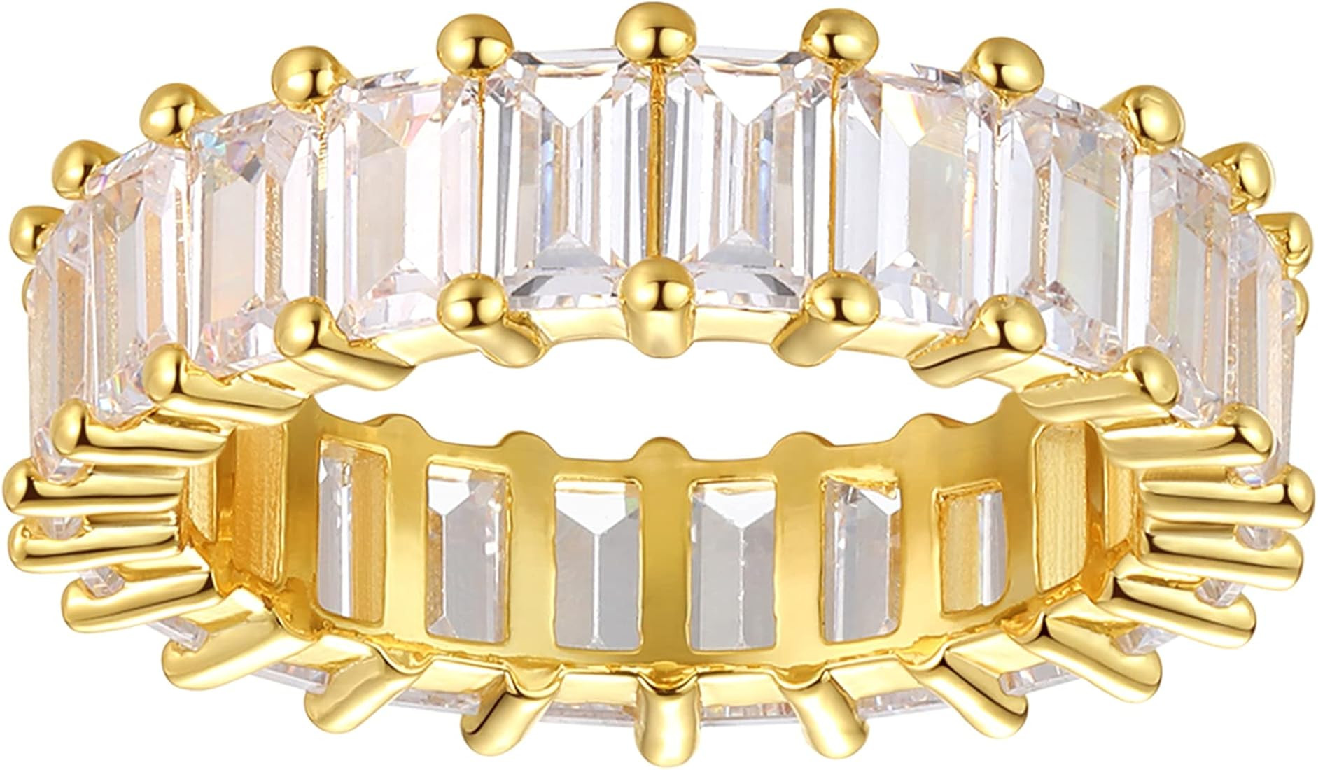 Nossa Green Emerald Band (5 Carat) 18K Gold Plated Claw Prong | Rectangle Emerald Cut Eternity Ba... | Amazon (US)