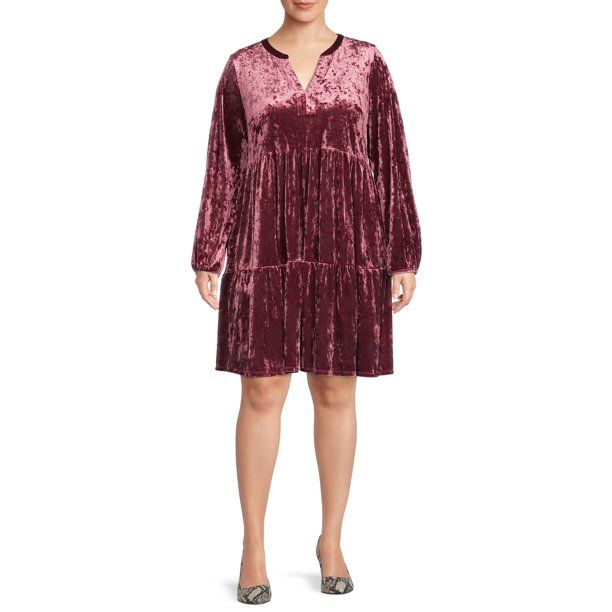 The Get Women's Plus Size Tiered Velvet Midi Dress - Walmart.com | Walmart (US)