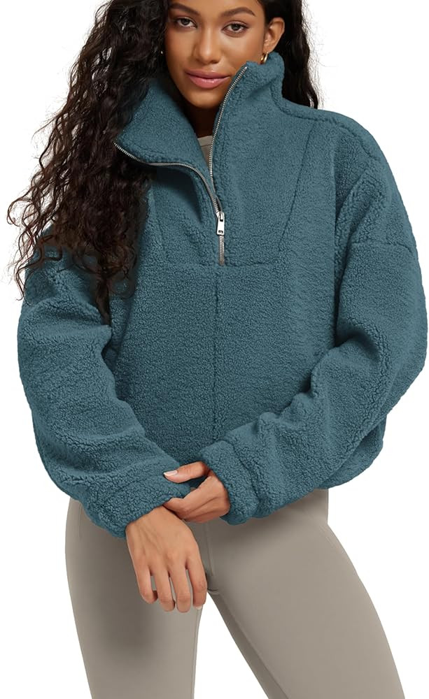ODODOS Women's Sherpa Fleece Half-Zip Pullover - Cozy Warm Long Sleeve Sweatshirt Cinchable Outer... | Amazon (US)