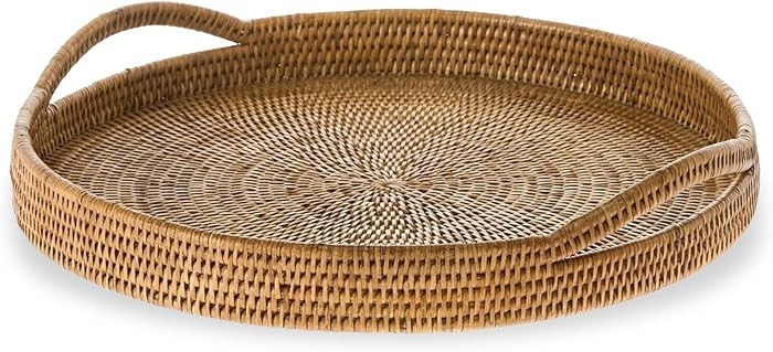 KOUBOO La Jolla Rattan Serving Ottoman Tray with Handles, Honey Brown | Amazon (US)
