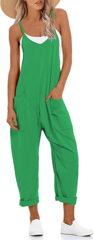 One Piece Jumpsuits for women V Neck Sleeveless Loose Fit overalls Spaghetti Strap Harem Long Pan... | Amazon (US)