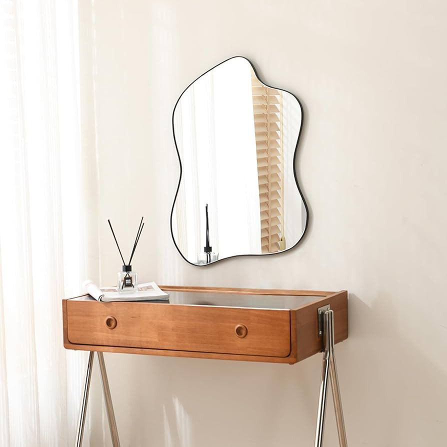 MSUMPTU Irregular Wall Mirror Black Wave Shaped Metal Framed Wall Mirror for Bathroom Bedroom Ent... | Amazon (US)