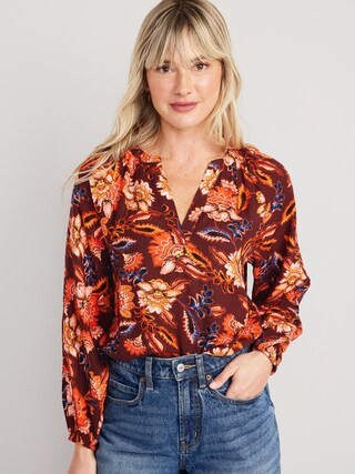 Long-Sleeve Split-Neck Top for Women | Old Navy (US)