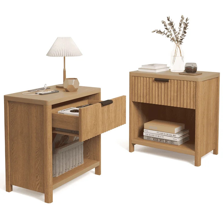 HAIOOU Set of 2 Night Stand with Charging Station, Bed Side Table Drawer Storage End Tables Large... | Walmart (US)