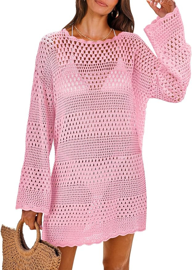 ANRABESS Women Swimsuit Crochet Swim Cover Up 2024 Summer Bathing Suit Swimwear Mesh Knit Beach D... | Amazon (US)