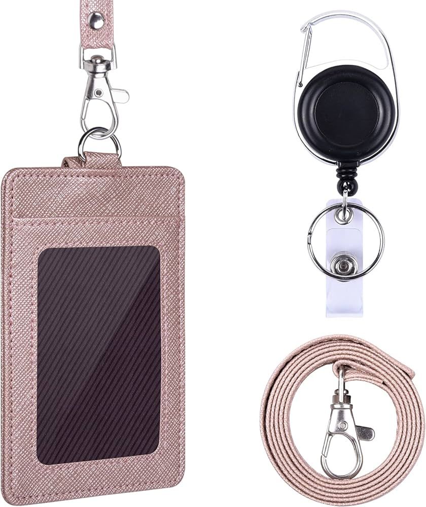 Wisdompro Badge Holder, 2-Sided PU Leather ID Badge Card Holder with 1 Clear ID Window and 2 Card... | Amazon (US)