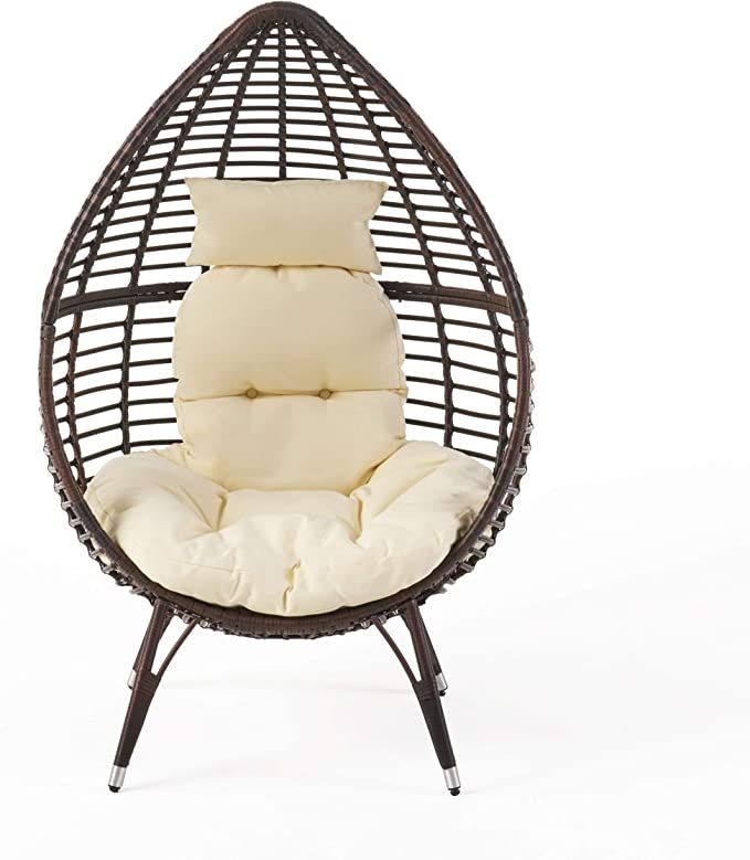 Christopher Knight Home Dermot Multibrown Wicker Lounge Teardrop Chair w/Cushion, Brown | Amazon (US)