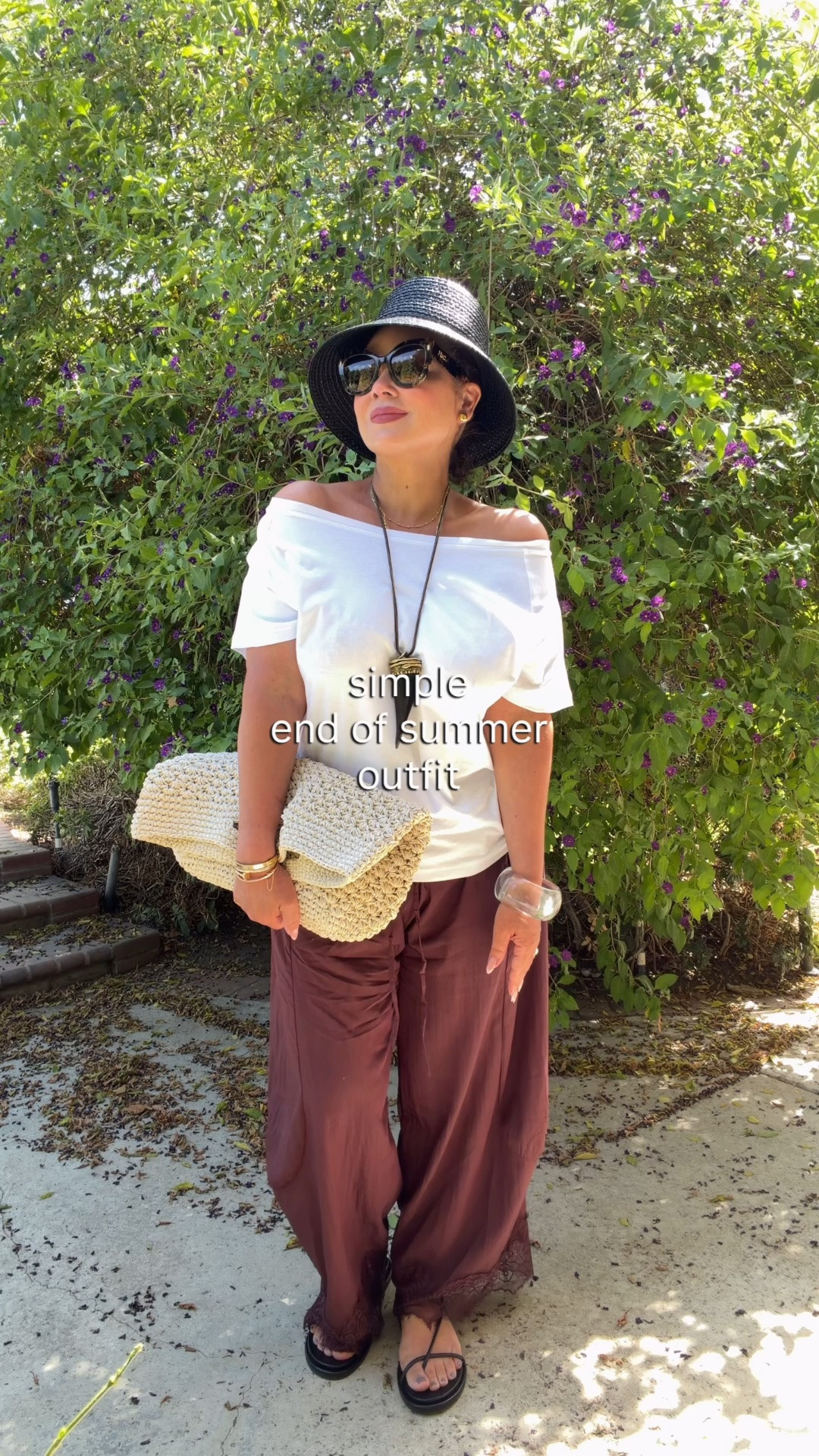 SIMPLE END OF SUMMER OUTFIT 🤍

Proof that simple doesn’t have to be boring.

A perfect off-the-shoulder white tee + the most INCREDIBLE Amazon pants that look like a million bucks. 🙌🏼

I kept everything else easy but elevated - Eric Javits bucket hat, beautiful flat sandals, great jewelry, Fendi sunnies and a crochet clutch to finish the look.

Simple. Chic. Effortless. Exactly how I want to dress at the end of summer. ☀️

Everything is linked for you in my LTK! 🤍 #over50style #styleover50 #over50 #midlifewomen #womenover50