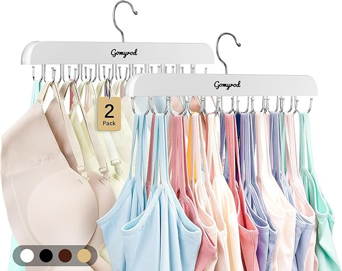 Gomyrod Bra Hanger for Closet, 2 Pack Tank Top Hanger w/20 Hooks Capacity Foldable Wood Space Sav... | Amazon (US)