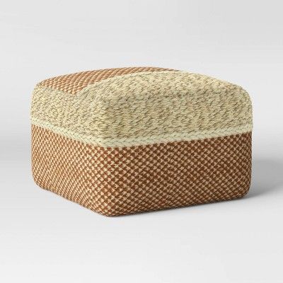 Pantego Square Pouf Woven Color Block Rust/Cream - Threshold™ | Target