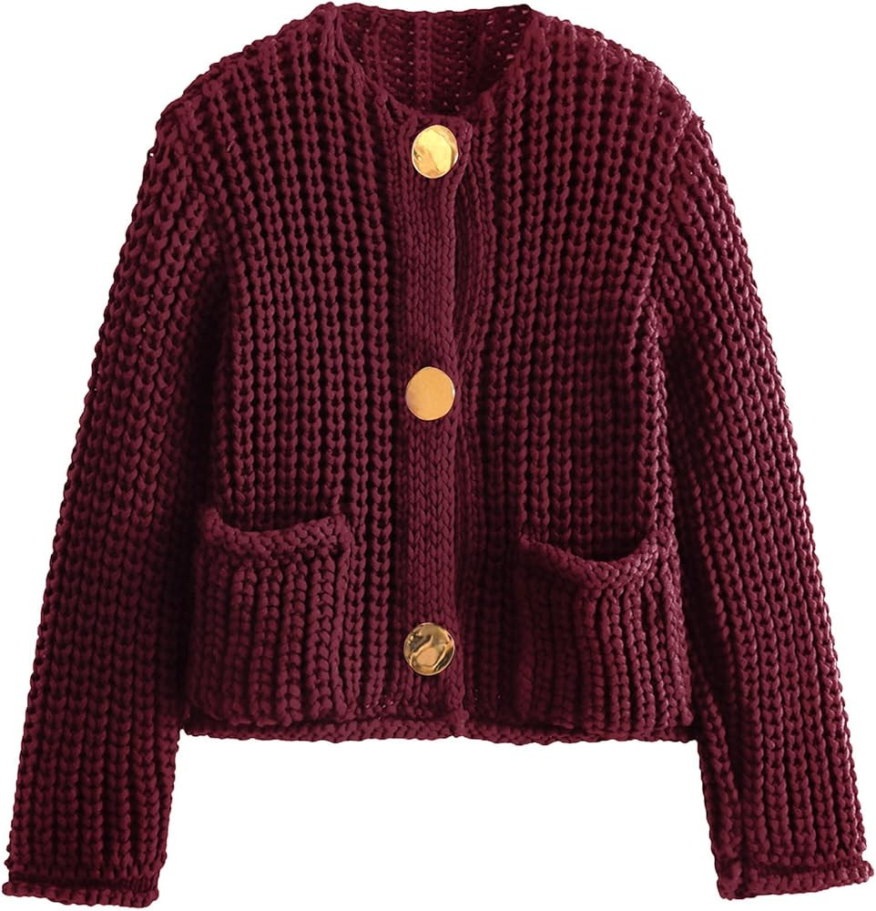 Yimoon Women's Cropped Cardigan Sweater Button Down Chunky Knit Sweater Long Sleeve Fall Open Fro... | Amazon (US)